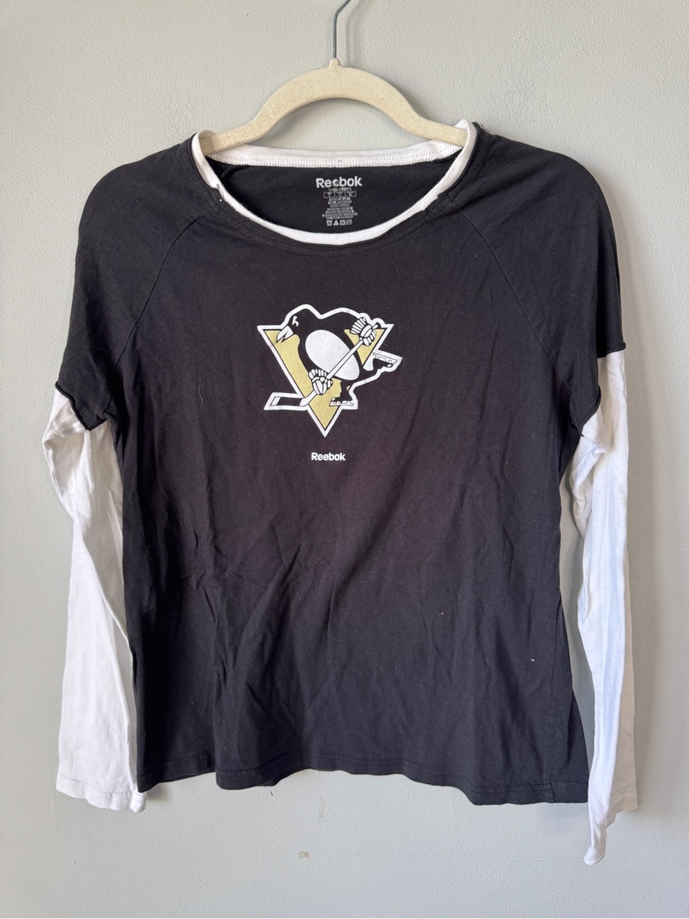 Reebok Black & White Layered-Look Penguins Long Sleeve Tee